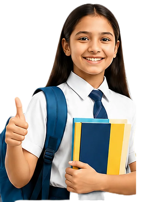 Smiling school girl with books — SVY Premium Plan student