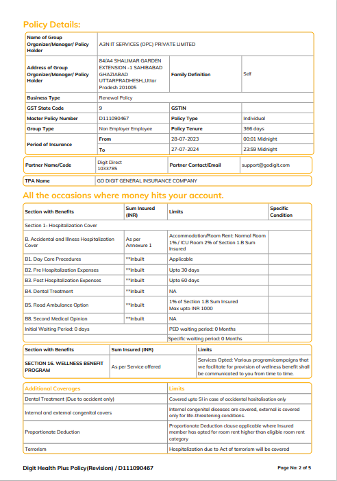 Go Digit general insurance master policy 